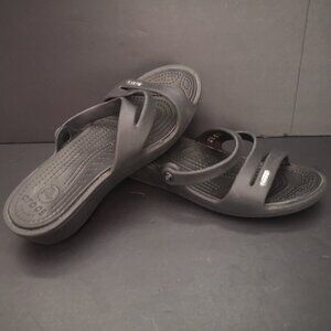 Crocs Patricia Wedge Ladies Size 7 Black Lightweight Strappy Slip On Sandals